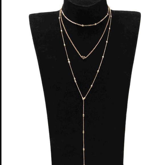 Triple Layer Heart Gold Beaded Choker Necklace - Picture 2 of 6